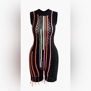 🆕🆒 Multicolored Stripe Backless Cut Out Sleeveless Knit Romper